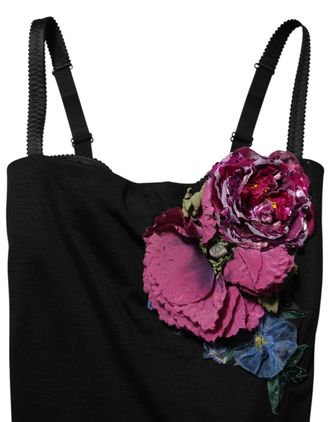 Dolce & Gabbana Black Flower Applqies Bodycon Sheath Dress