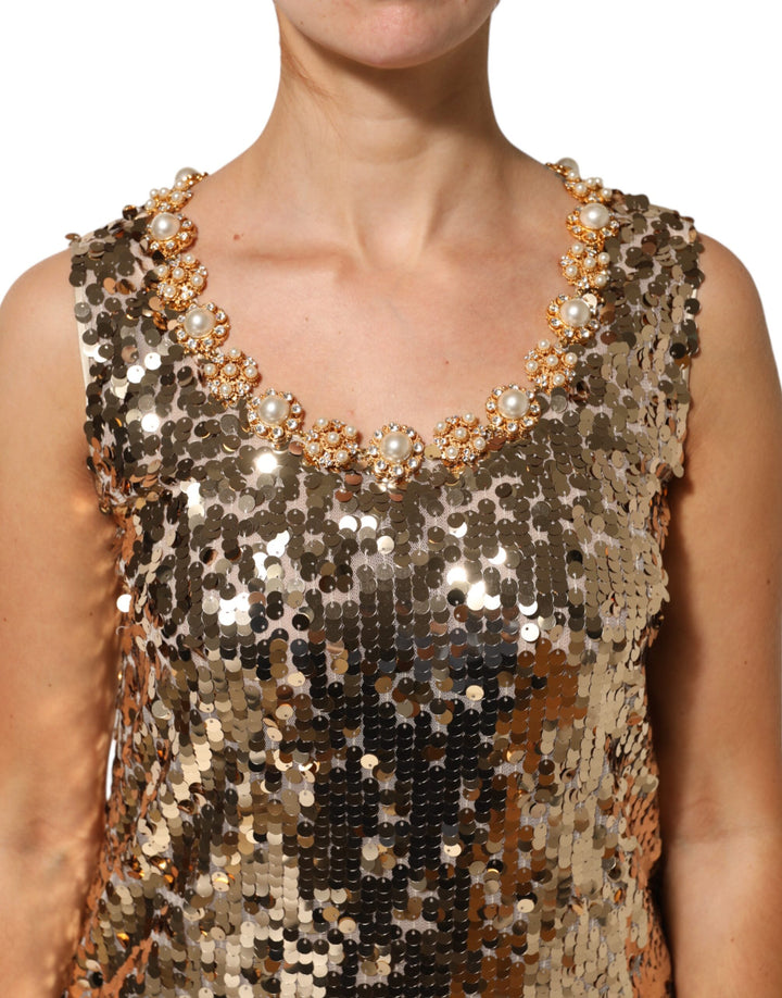 Dolce & Gabbana Gold Sequined Nylon A-line Sheath Mini Dress