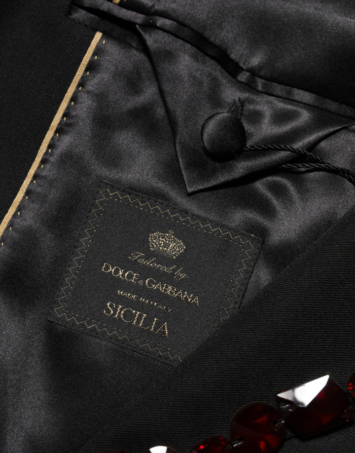 Dolce & Gabbana Black SICILIA Crystal Embellished Men Blazer