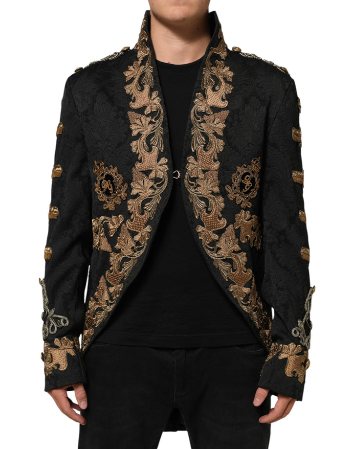 Dolce & Gabbana Black Brocade Embroidery Men Coat Jacket