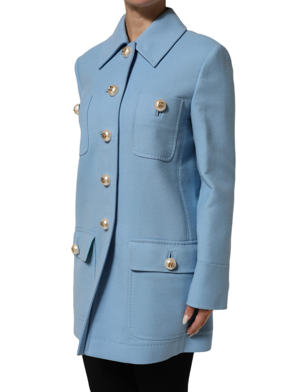 Dolce & Gabbana Blue Buttoned Down Trench Coat Jacket