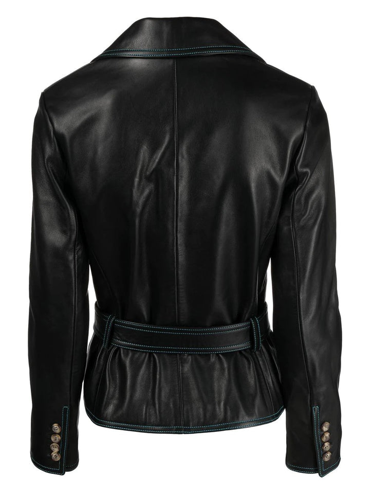 CORMIO Florence double-breasted belted leather jacket-1
