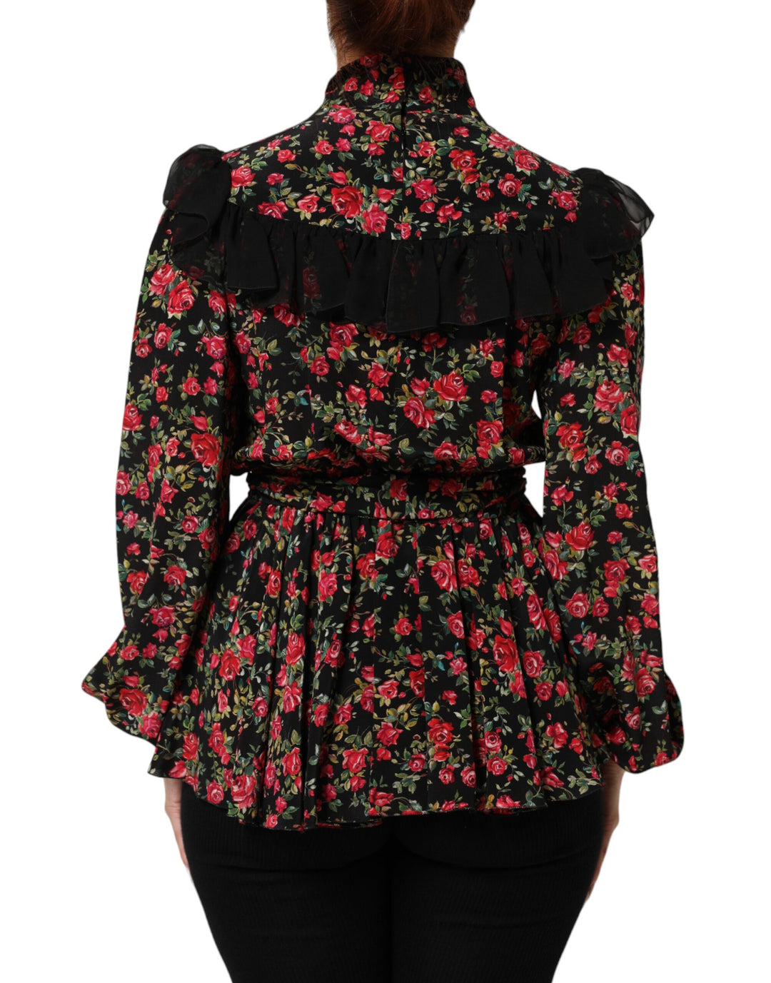 Dolce & Gabbana Black Floral Print Long Sleeve Blouse Top