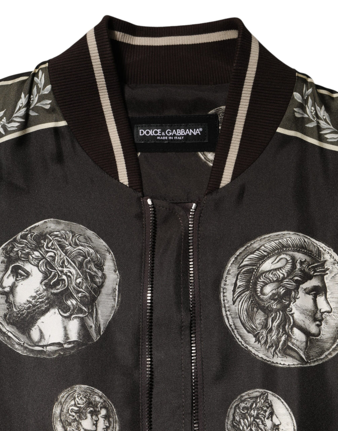 Dolce & Gabbana Black "Monete" Coin Print Silk Bomber Jacket