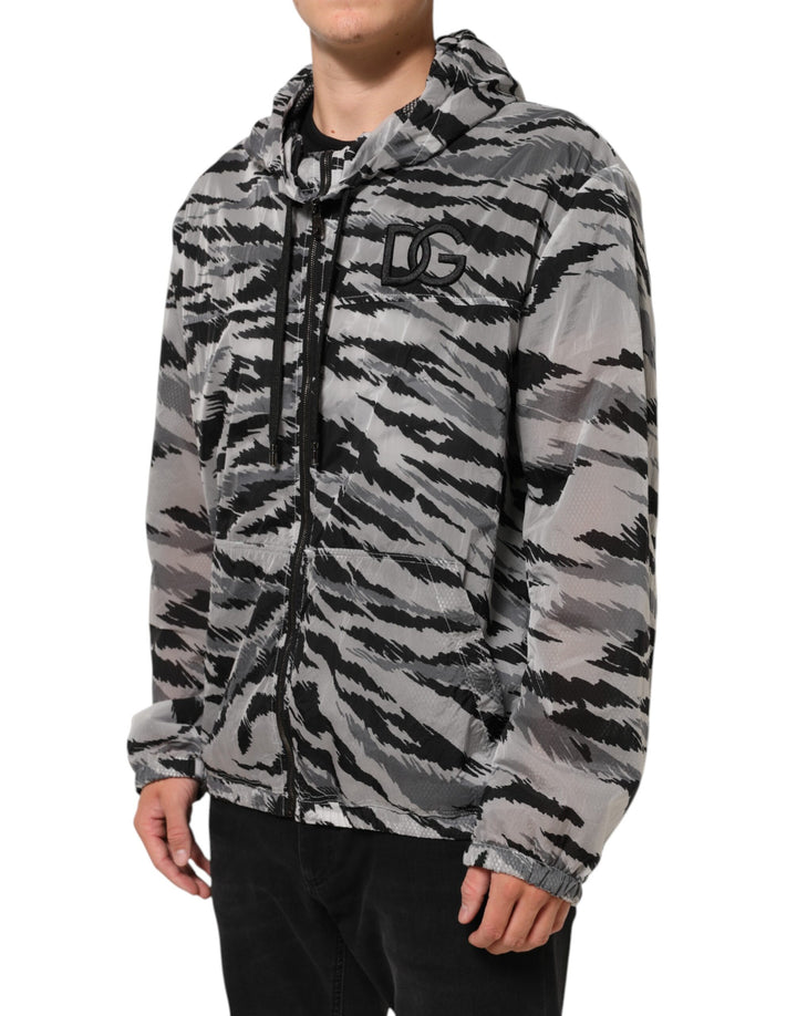 Dolce & Gabbana Gray Camouflage Hooded Sweatshirt Jacket