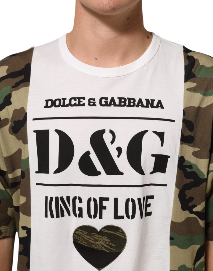 Dolce & Gabbana White Logo Camouflage Crew Neck Men T-shirt