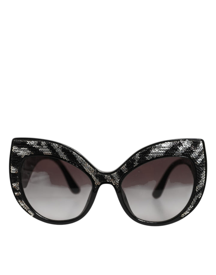 Dolce & Gabbana Black Silver Sequin Butterfly Polarized Sunglasses