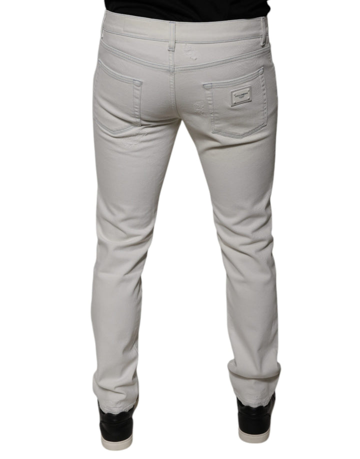 Dolce & Gabbana White Cotton Stretch Skinny Men Denim Jeans
