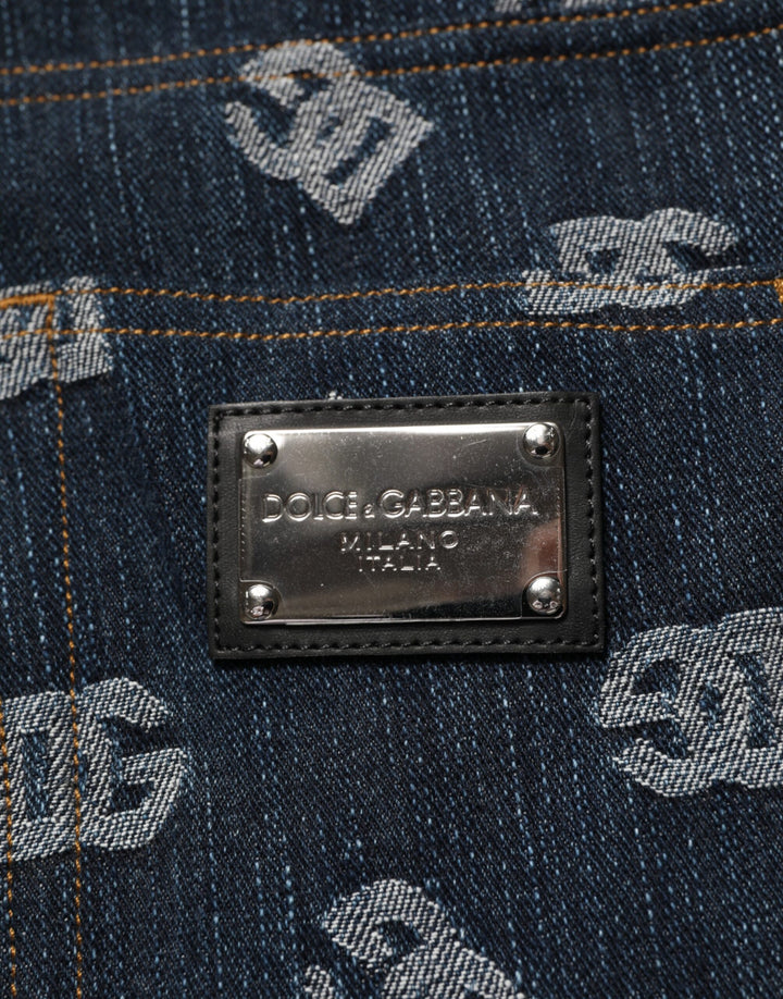 Dolce & Gabbana Blue Logo Print Straight Denim Men Jeans
