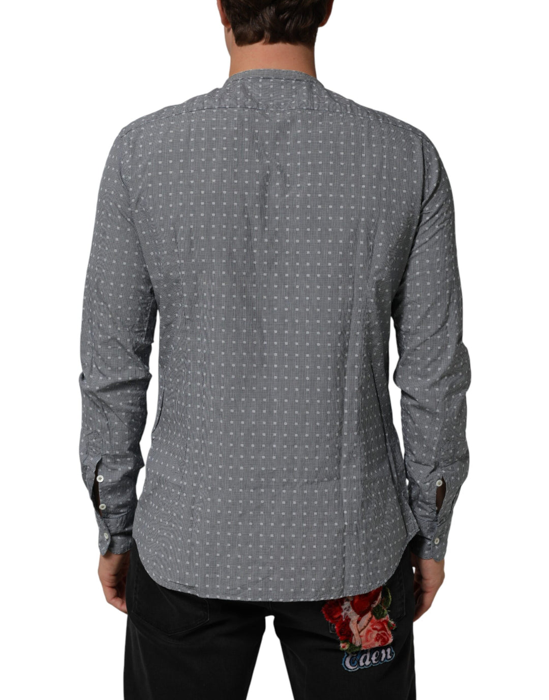 AGLINI Gray Polka Dot Cotton Button Down Long Sleeves Shirt