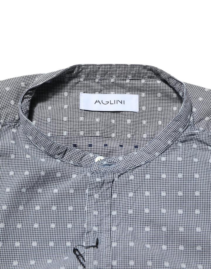 AGLINI Gray Polka Dot Cotton Button Down Long Sleeves Shirt