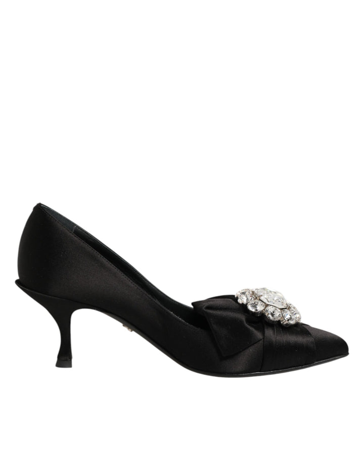 Dolce & Gabbana Black Satin Bow Crystal Embellishment Pumps Shoes