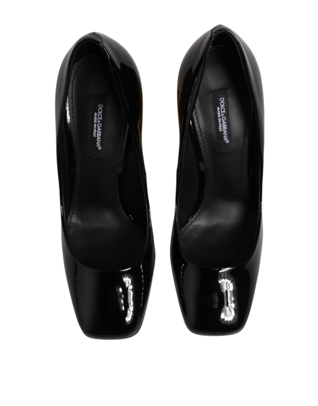 Dolce & Gabbana Black Gold Patent Leather Logo Heels Pumps Shoes