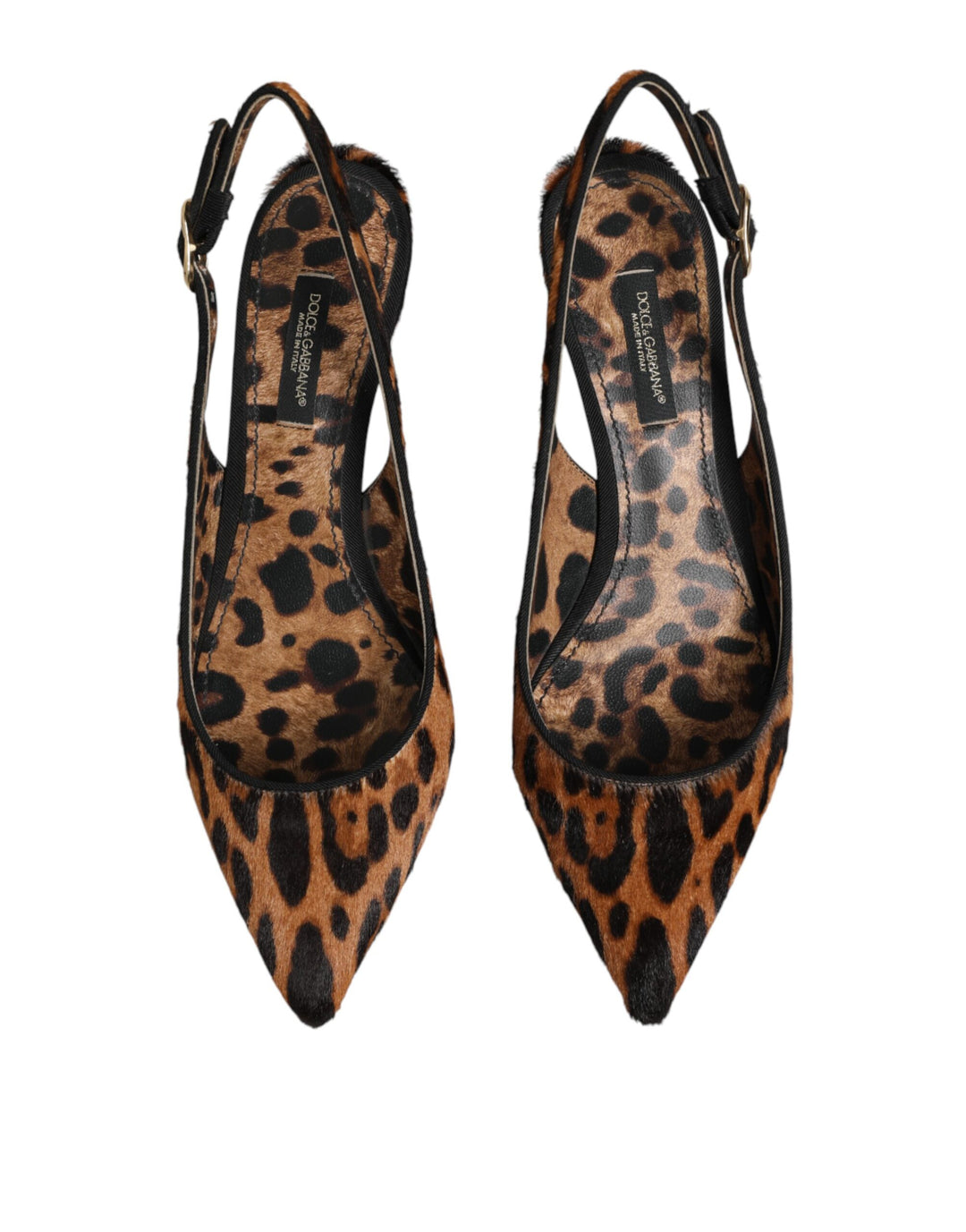 Dolce & Gabbana Brown Leopard Calfskin Fur Slingbacks Shoes