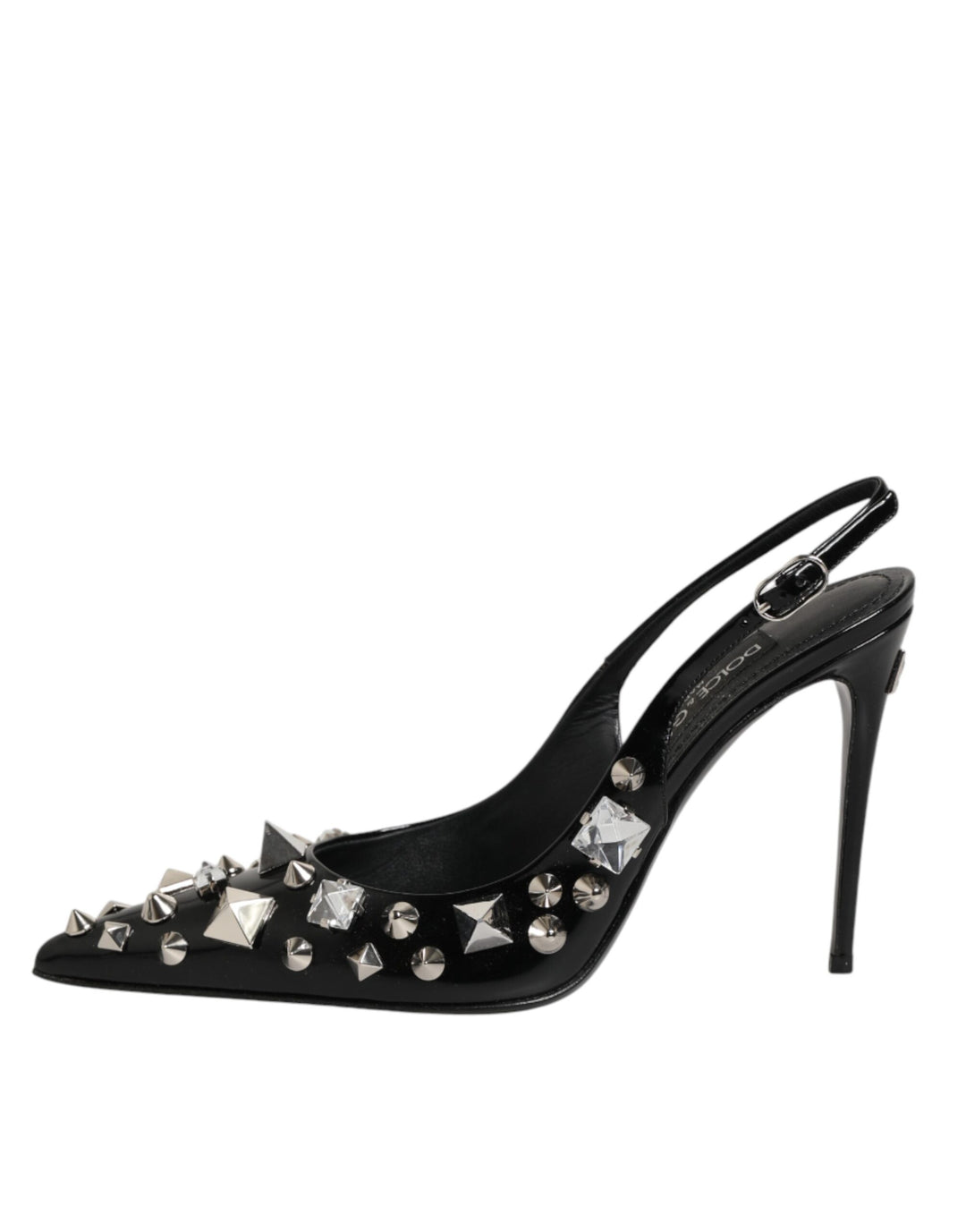 Dolce & Gabbana Black Studded Leather Heels Slingbacks Shoes