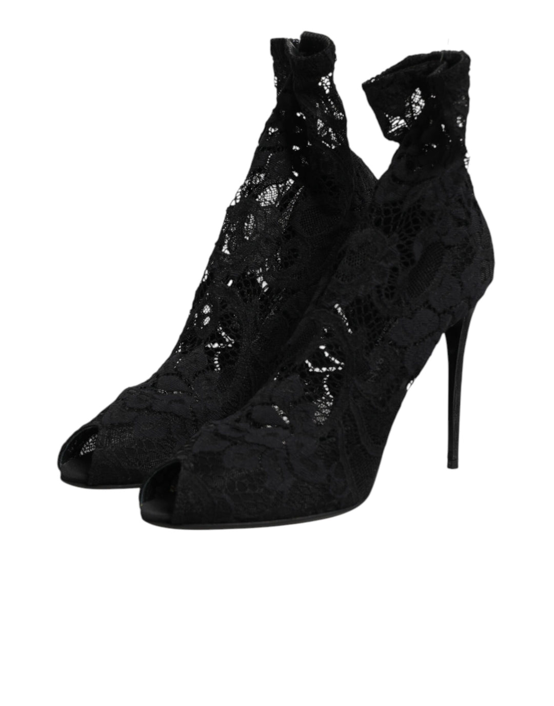 Dolce & Gabbana Black Stretch Taormina Lace Boots Shoes