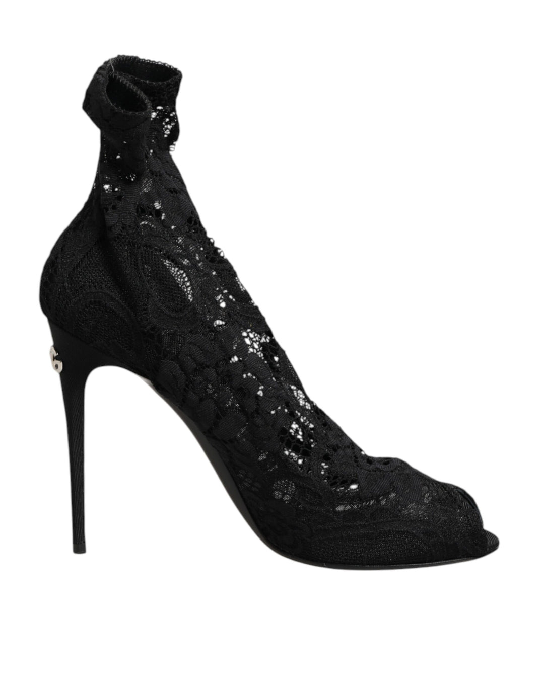 Dolce & Gabbana Black Stretch Taormina Lace Boots Shoes