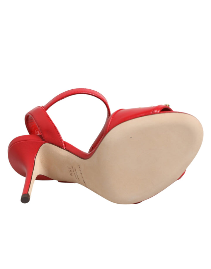 Dolce & Gabbana Red Leather DG AMORE Heels Sandals Shoes