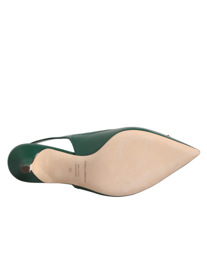 Dolce & Gabbana Green Leather AMORE Heels Slingbacks Shoes