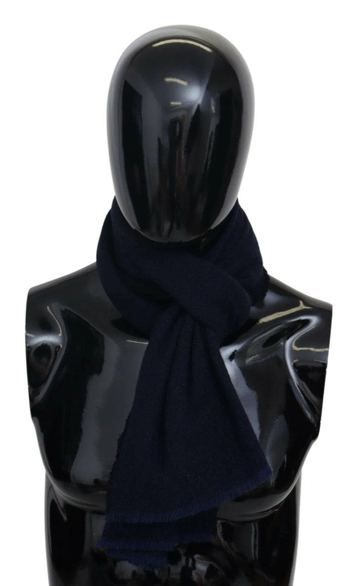 M Missoni Dark Blue Wool Unisex Neck Wrap Fringes Logo Scarf