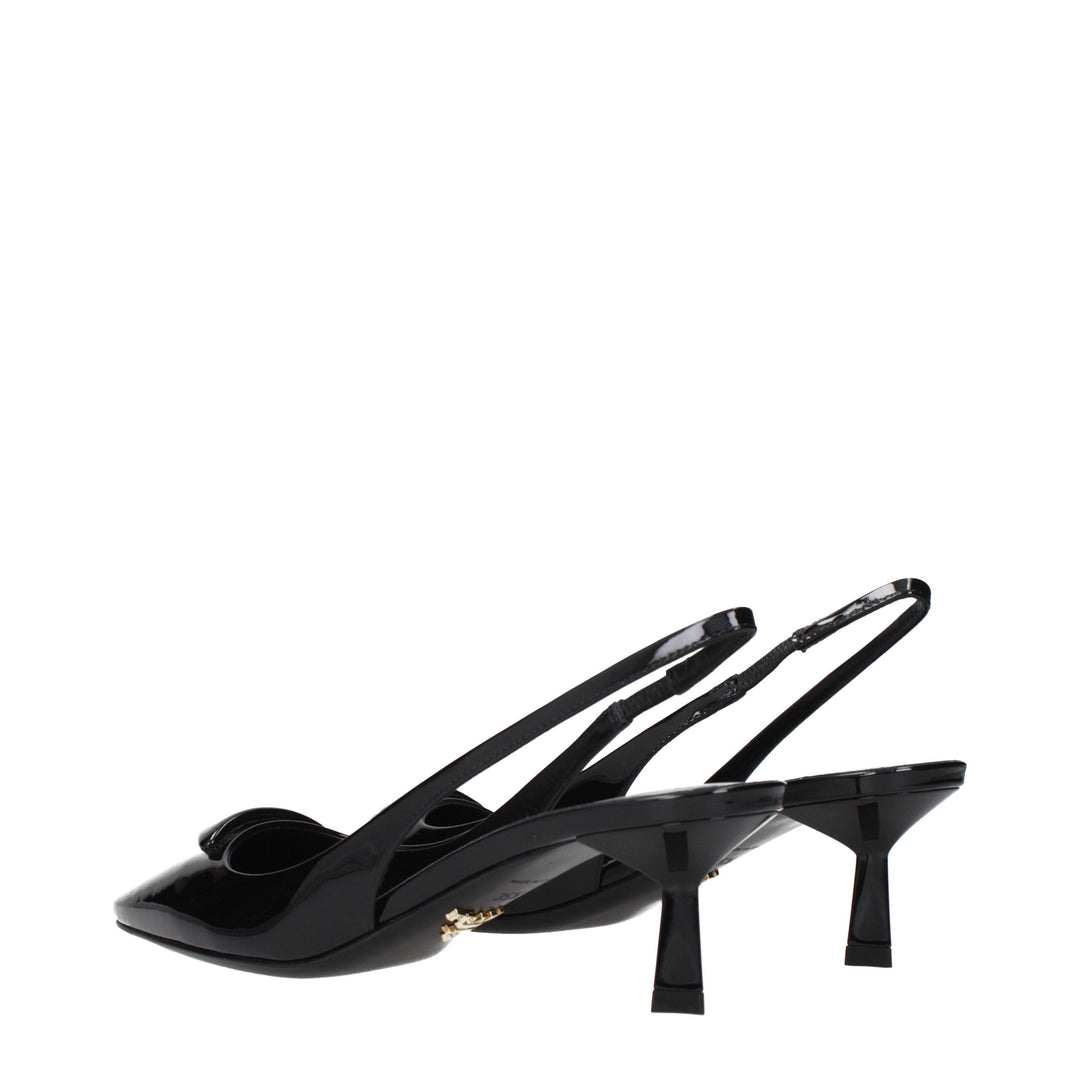 Prada Black Leather Mid Heel Pumps