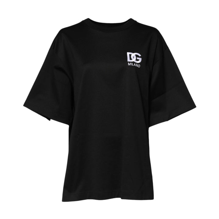 Dolce & Gabbana Black Cotton DG Logo Embroidery Top  T-shirt