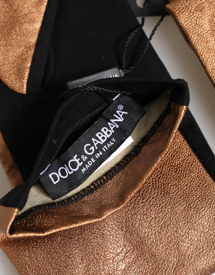 Dolce & Gabbana Brown Black Wool Elbow Length Mitten Men Gloves