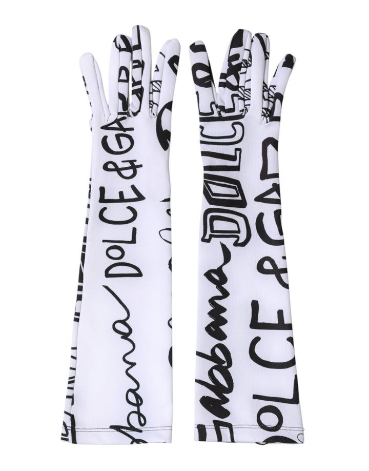 Dolce & Gabbana Black White DG Logo Elbow Length Mitten  Gloves