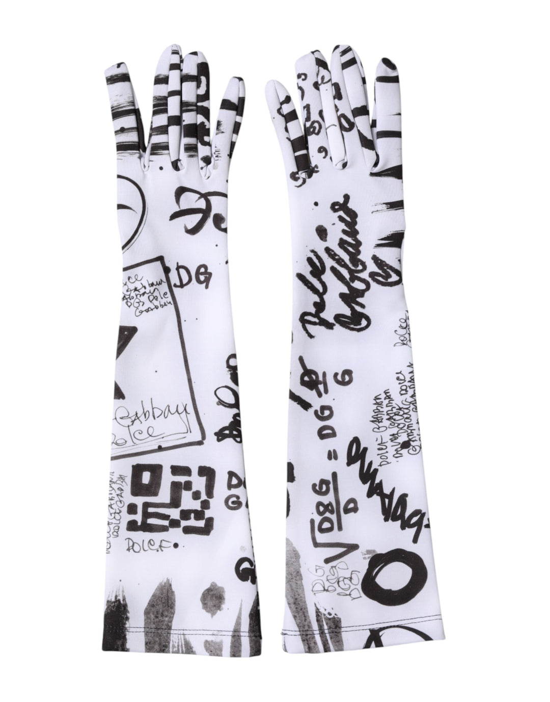 Dolce & Gabbana Black White DG Logo Elbow Length Mitten Gloves
