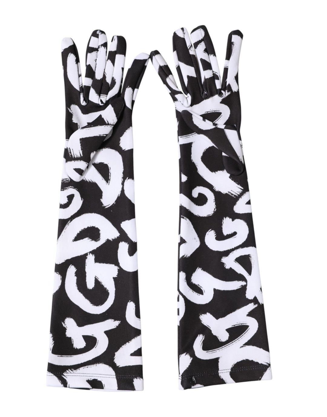 Dolce & Gabbana Black White DG Logo Elbow Length Mitten Gloves
