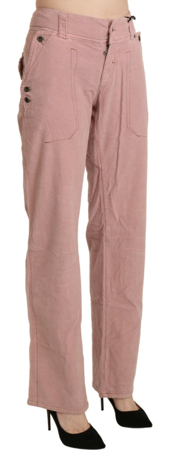 Ermanno Scervino Cotton Pink High Waist Straight Trouser Pants