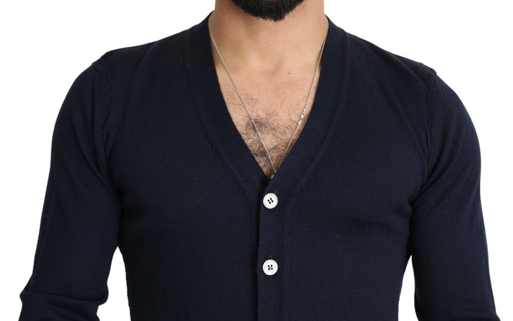 Karl Lagerfeld Wool Blue Full Button Cardigan Mens Top Sweater
