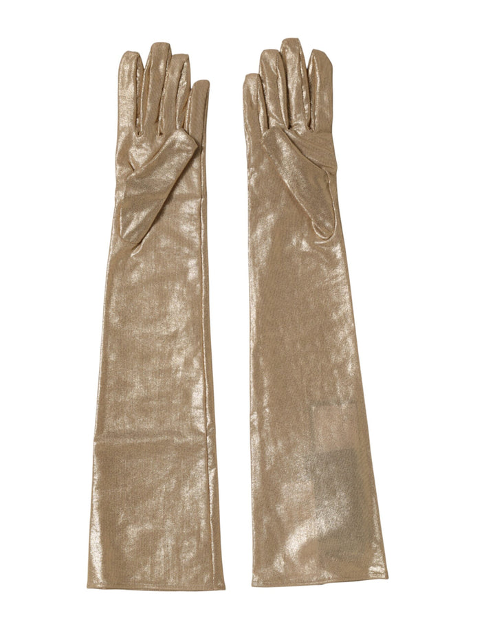 Dolce & Gabbana Beige Nylon Long Elbow Length Mitten Gloves