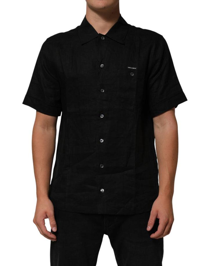 Carhartt Wip Black Linen Collared Short Sleeve Polo Shirt