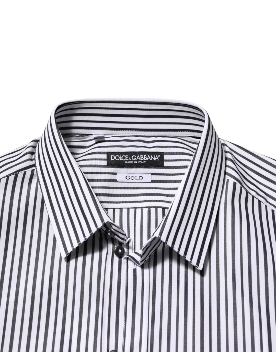 Dolce & Gabbana Black White Stripes Men GOLD Dress Shirt
