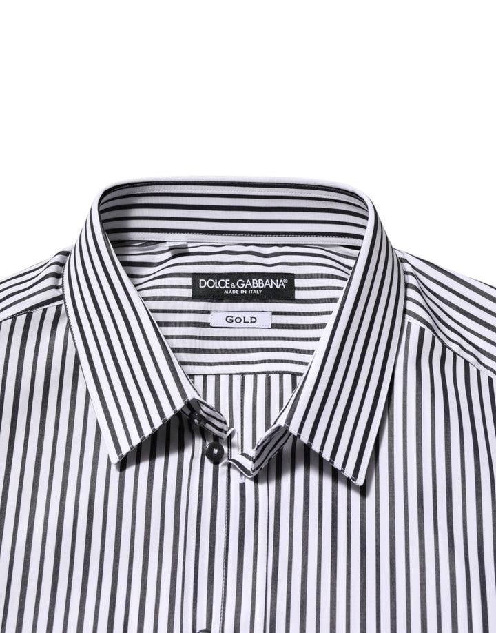 Dolce & Gabbana Black White Stripes Men GOLD Dress Shirt