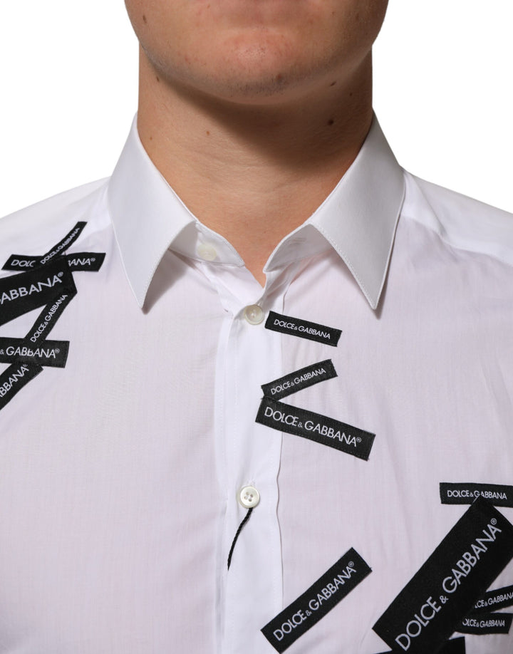 Dolce & Gabbana White Logo Cotton Collared GOLD Dress Shirt
