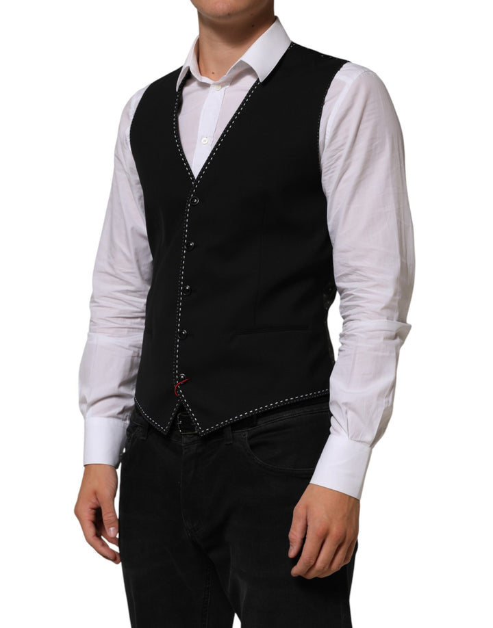 Dolce & Gabbana Black Wool Dress Formal Men Waistcoat Vest