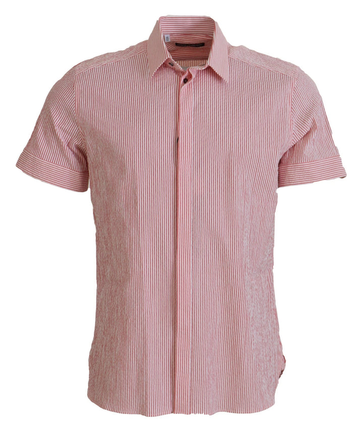 Dolce & Gabbana Red White Striped Cotton Short Sleeve Shirt