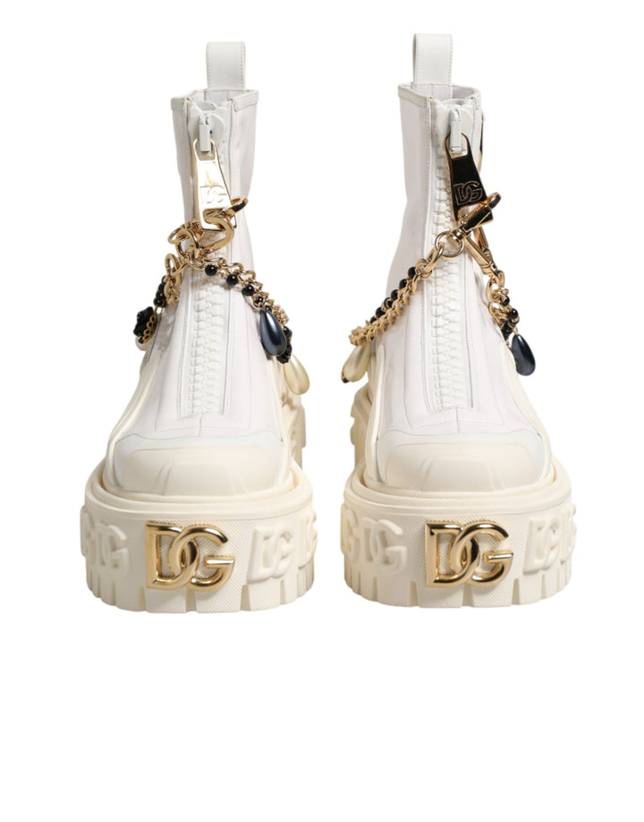 Dolce & Gabbana White Leather Rubber Logo Ankle Boots Shoes