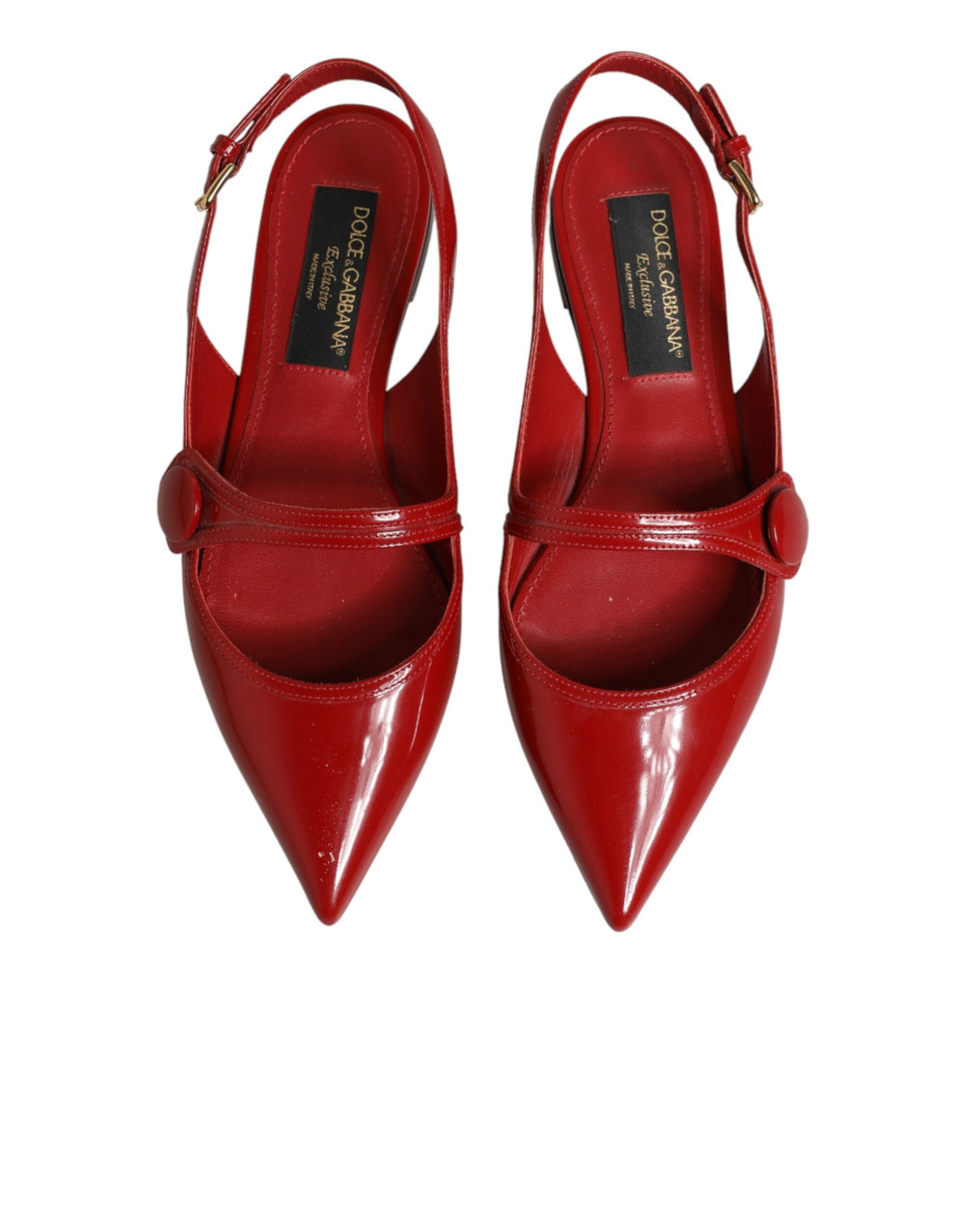 Dolce & Gabbana Red Leather Slingback Flats Sandals Shoes