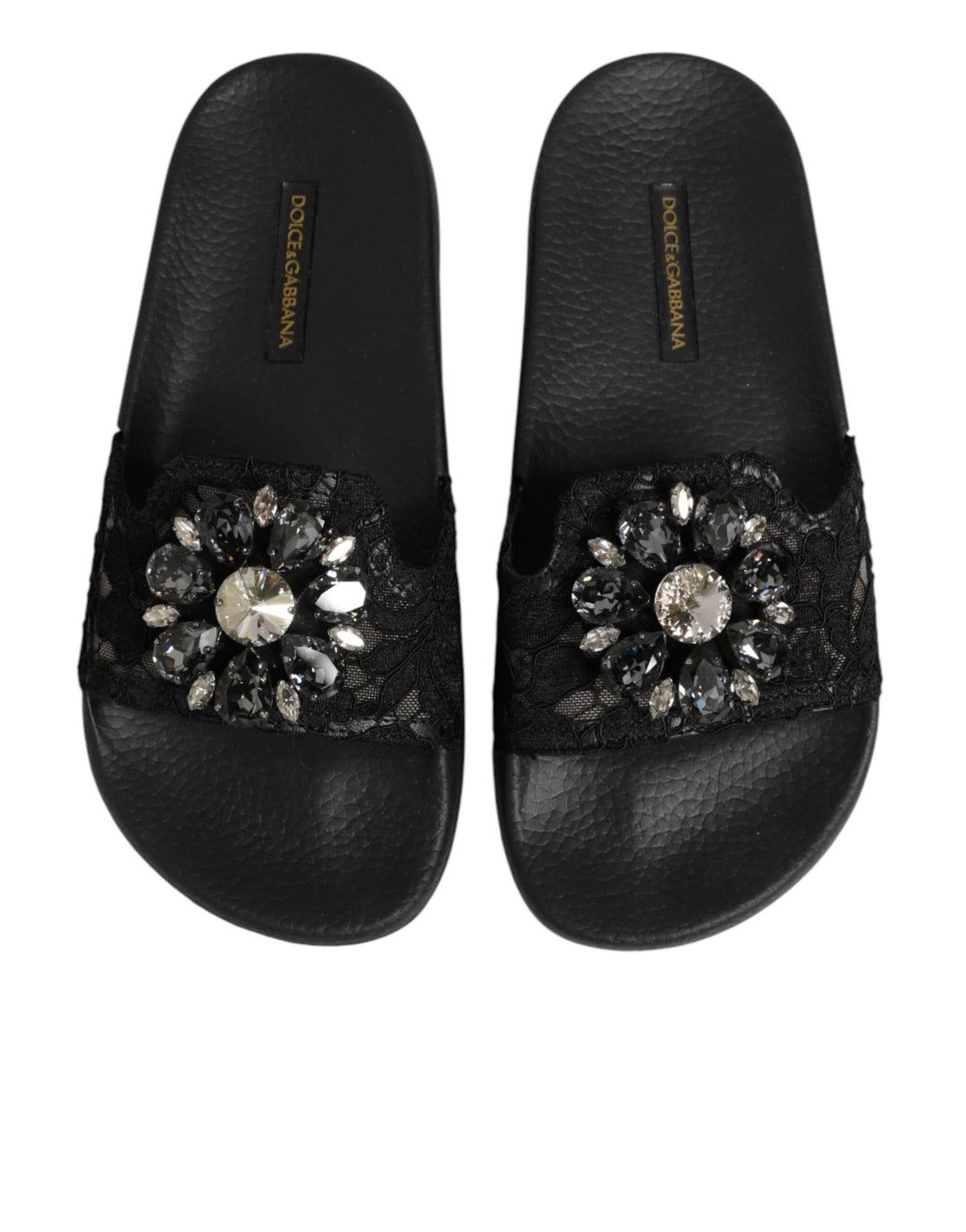 Dolce & Gabbana Black Devotion Matelassé Leather Slides Shoes