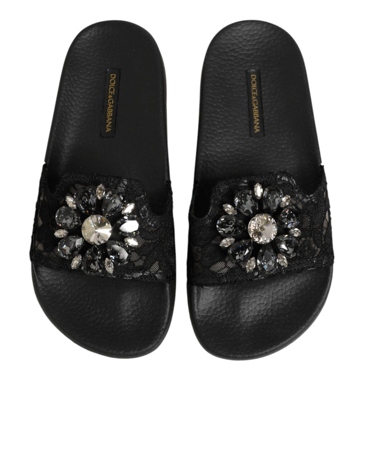 Dolce & Gabbana Black Devotion Matelassé Leather Slides Shoes