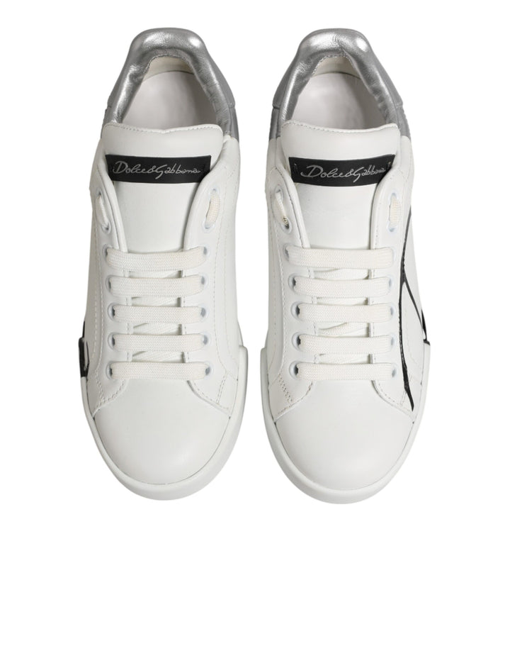 Dolce & Gabbana White Gray Low Top Leather Sneaker Shoes