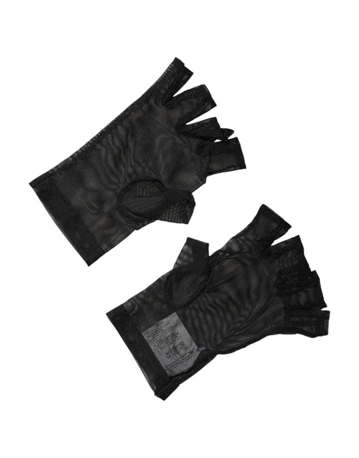 Dolce & Gabbana Black Nylon Wrist Length Fingerless Mitten Gloves