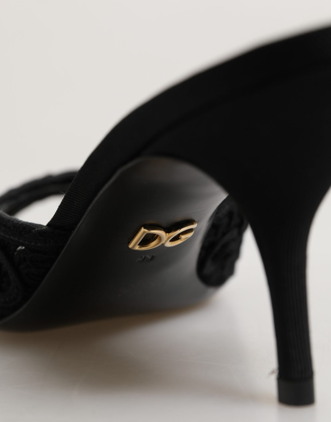 Dolce & Gabbana Black Embroidered Slip On Heels Slides Shoes