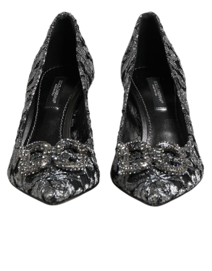 Dolce & Gabbana Silver Lace DG Amore Heels Pumps Shoes