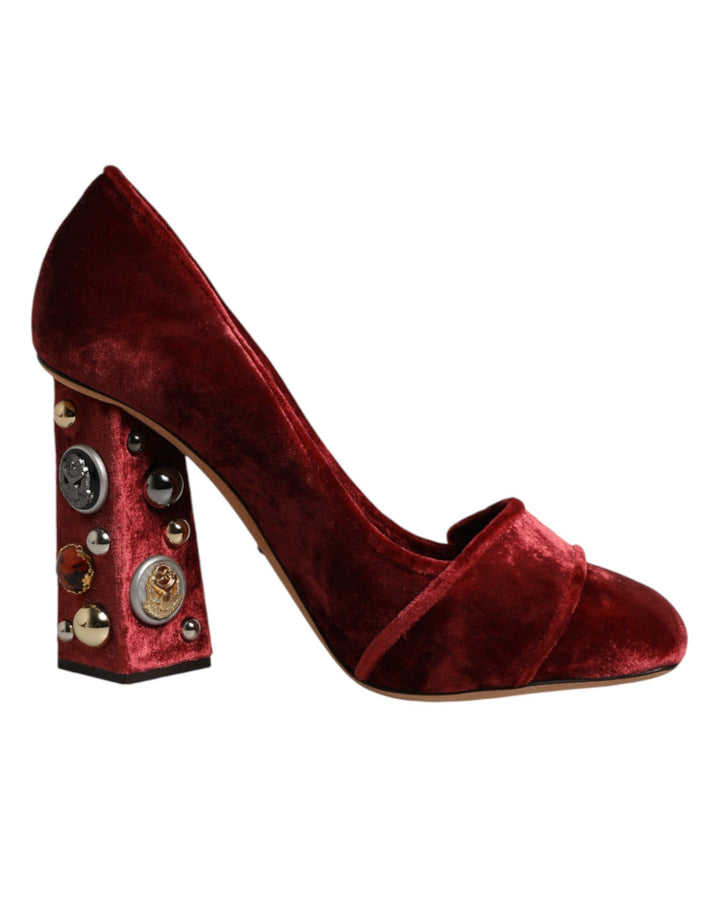 Dolce & Gabbana Red Velvet Embellished Heels Pumps  Shoes