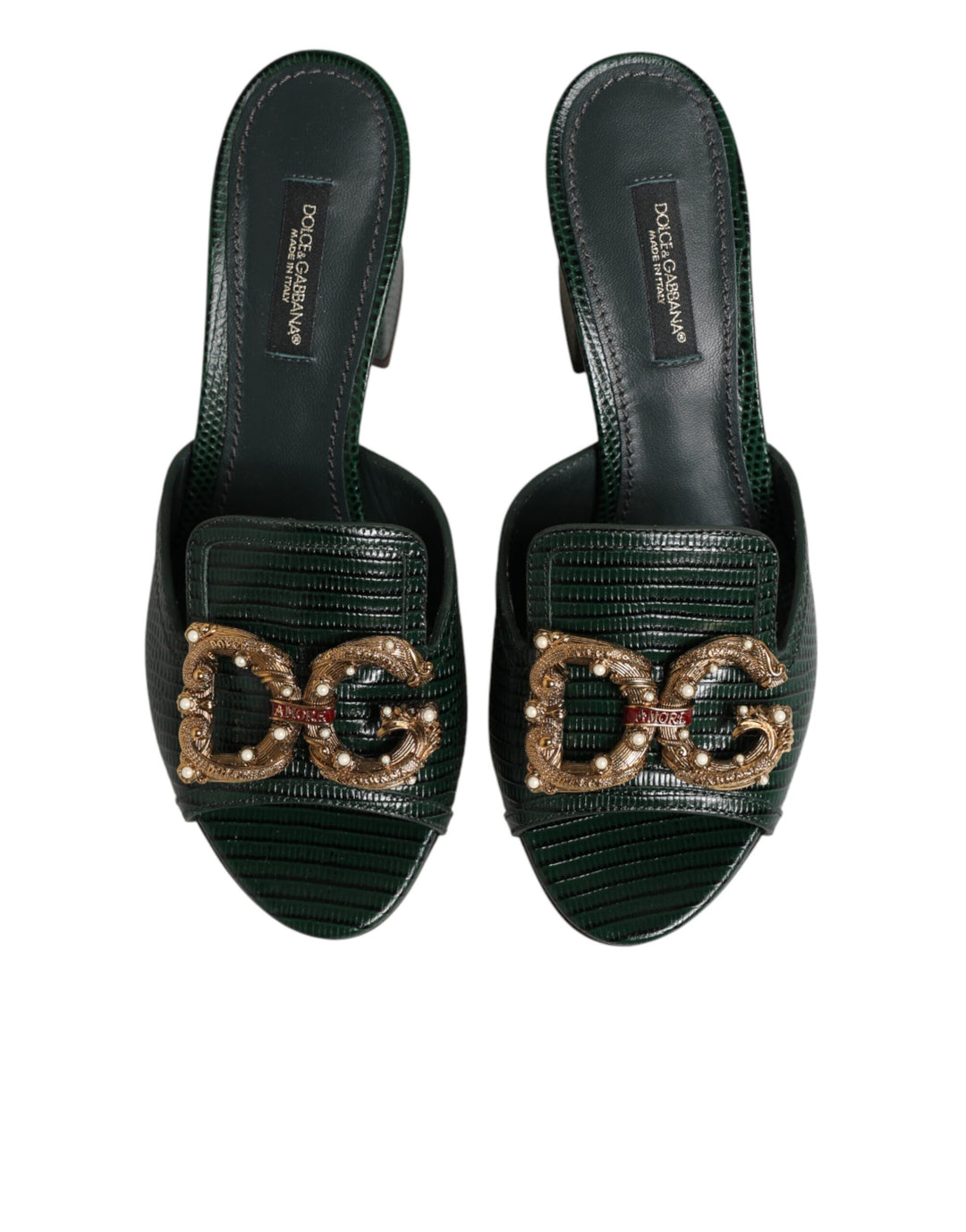 Dolce & Gabbana Green DG Amore Heel Slides Sandals Shoes