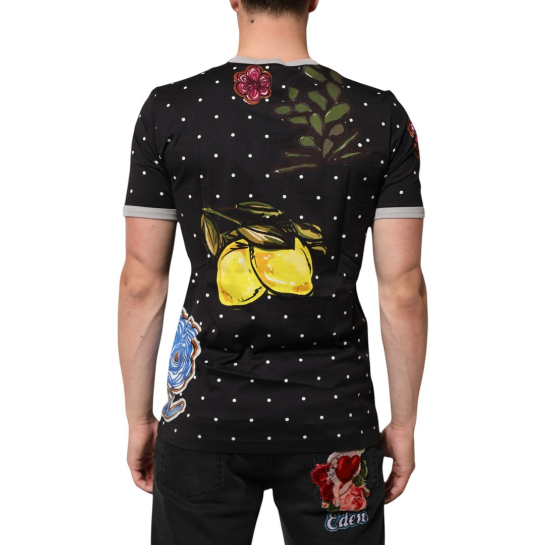 Dolce & Gabbana Black Polka Dot Lemons Horse Henley T-Shirt